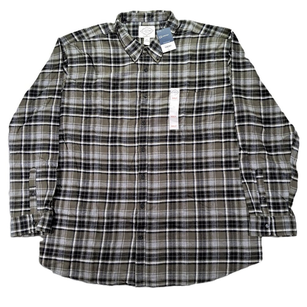 NEW NWT St Johns Bay Flannel Shirt Men 5XLT TALL Green Plaid Soft 100% Cotton
